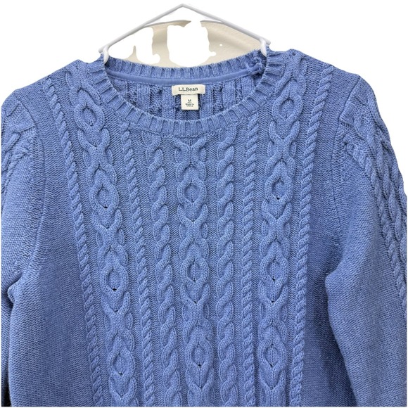 LL Bean Blue Double L Mixed Cable Crew Neck Pullover Sweater Size MEDIUM - Picture 5 of 11